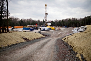 A natural gas drilling rig stands on a Chesapeake Energy Corp. drill site in Bradford County, Pennsylvania.