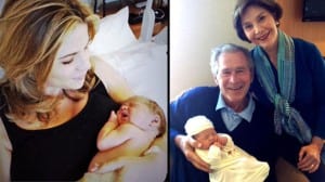 The Bushes have received fawning coverage by the networks, with NBC leading the pack. Former President George W. Bush has become a grandfather. One of his twin daughters, Jenna Bush Hager, gave birth to her first child, a daughter, on Saturday night in New York City.  The former president announced the birth in a statement Sunday. The baby's name is Margaret Laura "Mila" Hager. The former president said the baby was named for her grandmothers.  Jenna Bush Hager is a contributing correspondent for NBC's "Today" show. She's married to Henry Hager.  Bush said, "We met our beautiful granddaughter today. Jenna and Mila are healthy. And our family is elated."