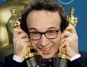 Begnini hugging the ill-deserved Oscars.