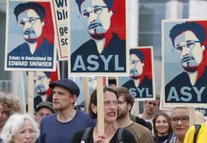 Snowden's (and Manning's) popularity is solid around the world. Here Germans demonstrate for his asylum. 