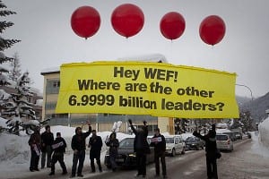 Small protest in overwhelmingly "secure" Davos. 