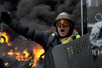 A EuroMaidan protester during clashes with police that lasted between Jan. 19 and 22. 