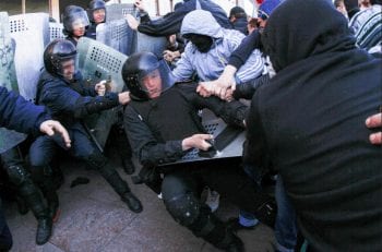 Clashes between pro-Russian demonstrators and local police in Donetsk.