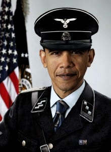 There are now countless illustrations by the right demonizing Obama for all the wrong and paranoid reasons. Given the level of uncultured, they portray him as fascist and communist, without minding the contradictions.  The point is to suggest a "dictator", while "government", unspecified, is the enemy. 