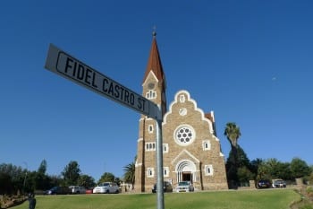 German church with racist depiction of history and Fidel Street