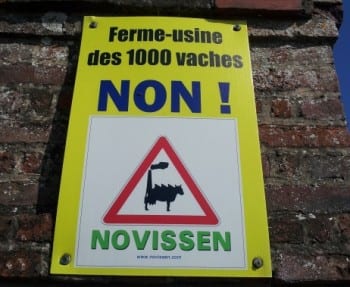 Placard declaring "NO!" to the new factory farm with almost 2000 cows. 