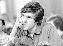 John Kerry testifying before the Fulbright Commission on Vietnam. he sang a different tune then (1971). 