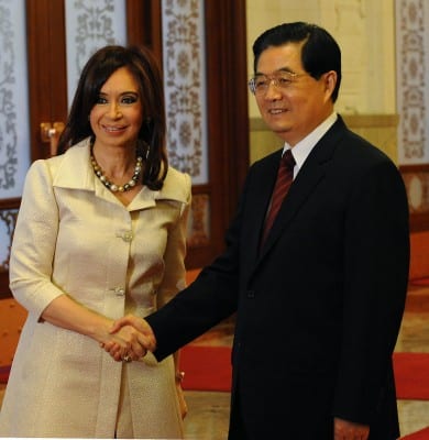 Cristina Kirschner, Argentina's president greets China's head of state, Hu Jintao. Latin American leaders for the most part have no problem working closely with China. 