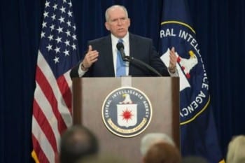 John Brennan at CIA HQ defending torture. 