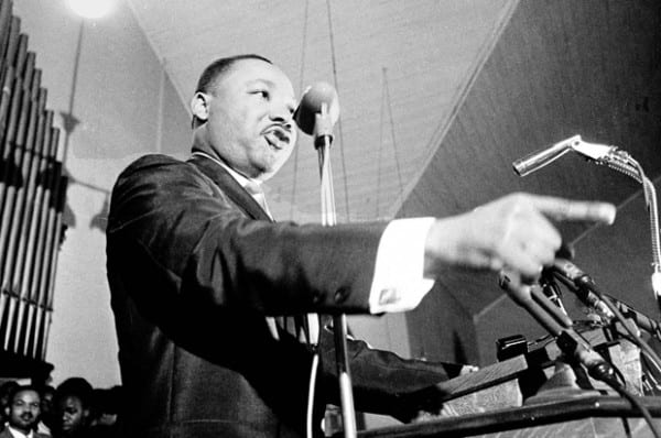 Martin Luther King Jr., speaks at a Selma, Ala., church in this January 1965 photo. A never-before-published speech given by King in Selma during a 1965 visit is included in "Ripples of Hope,"  a collection of 110 speeches from the 1780s to the 1990s, on topics from women's suffrage to gay rights. (AP Photo)