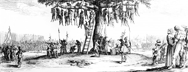 In the European "wars of religion," the losers were often hanged. This is Jacques Callot's represenation in the 1630s. (Wikipedia)