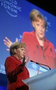 Merkel at the WEF. How many faces does this woman have? And what does the US have on her? (flickr)