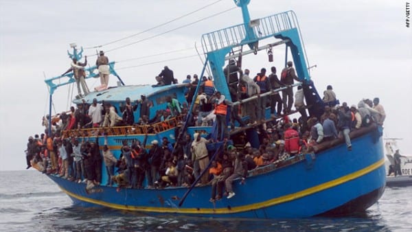 African migrants stranded on a boat coming from Libya