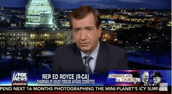 A natural favorite on Fox News, Ed Royce, a Congressional disgrace from California, incarnates the appalling rottenness of the US political class, and its unchallenged thinly-veiled fascistic tendencies. (YouTube screen grab)