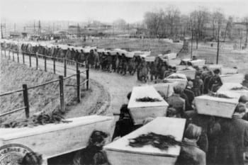 Burial of Auschwitz inmates who did not survive by the time of liberation by the Soviet army. (1945)