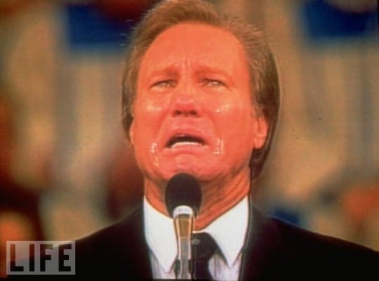 Swaggart at last eating humble pie in front of millions. 