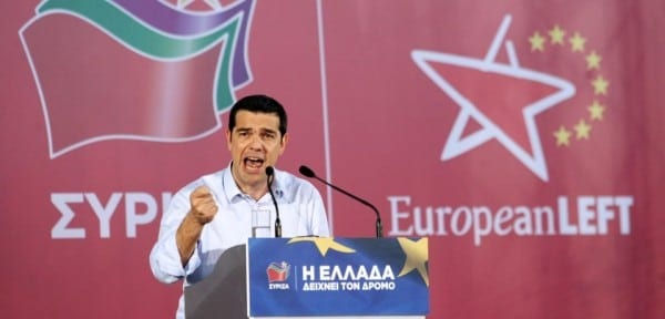 Alexis Tsipras, leader of the Greek radical left Syriza party and a candidate for the European Union presidency with the "European Left" movement, speaks during a campaign rally in Thessaloniki on May 21, 2014. Greeks go to polls on May 25 for the European elections and the second round of the local elections. AFP PHOTO / SAKIS MITROLIDIS        (Photo credit should read SAKIS MITROLIDIS/AFP/Getty Images)