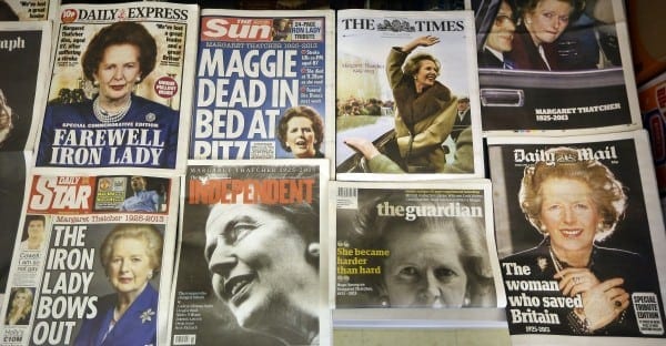 This sampler of British newspapers, uniformly euilogising Thatcher, is a good refection of the appalling servility of the UK's mainstream media. 