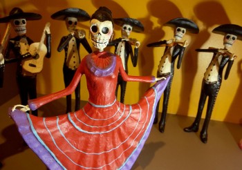 September 23, 2005 Mariachi With Dancer is artwork by Andres Chavez Morales of Michoacan. To celebrate Dia de los Muertos, the Mexican Fine Arts Museum has prepared several exhibits in honor of the Day of the Dead celebration. (Photo by Richard A. Chapman/Sun-Times)