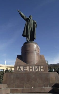 Lenin is far from forgotten in Russia, and the Federation's armed forces still proudly display communist flags with Lenin's face as ab emblem. In Western Ukraine and Kiev, statues in his honor have been defaced and destroyed. 