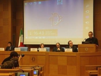 Andre Vltchek giving a speech in Rome at the Italian Parliament on January 29, 2016.