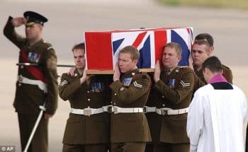 Returning the remains of British Sgt. Hamilton-Jewell who died on Iraq (2003). Daily Mail, UK