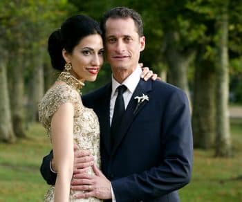 Huma Abedin the day of her wedding (in 2010) to the now disgraced politician Anthony Weiner. The couple were married in the garden at Oheka Castle in Huntington, LI. The ceremony was officiated by [former] President William Jefferson Clinton. (!!)