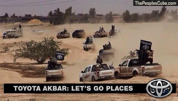 "Toyota Akbar" —It has never been explained who bought and how these numerous brand new Toyota trucks ended up in ISIS hands. 