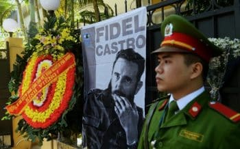 Vietnam has placed a wreath in front of the Cuban Embassy in Hanoi, next to a large portrait of late leader Fidel Castro. Cuba's revolutionary leader Castro died last week at age 90, prompting an outpouring of grief in Vietnam where officials hailed him as a communist brother and comrade.